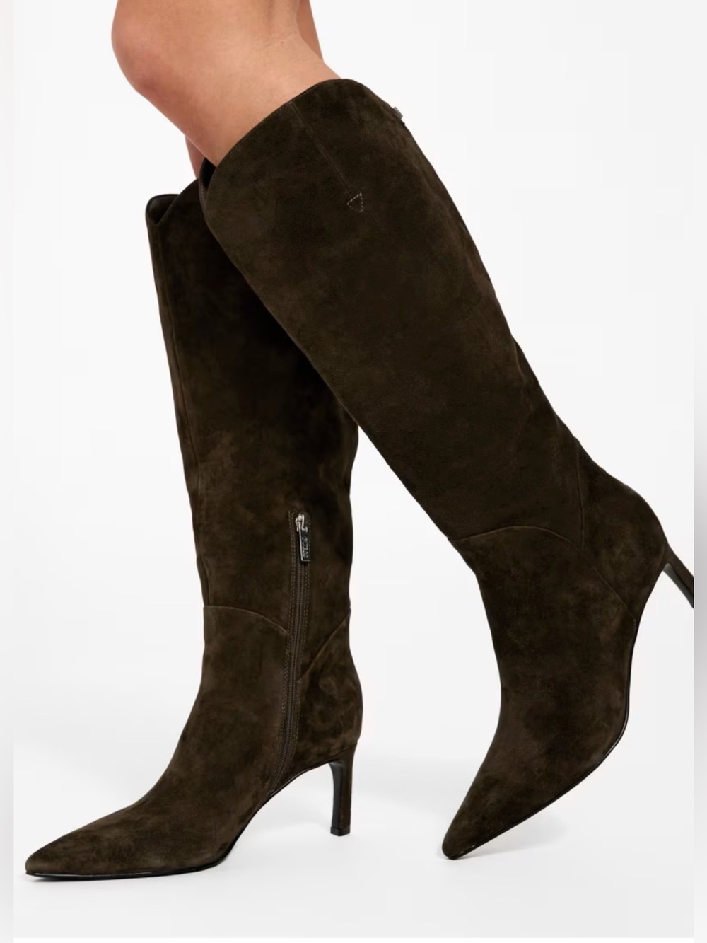 Guess Palisa Suede Knee-High Wide Calf Boots- Medium Green